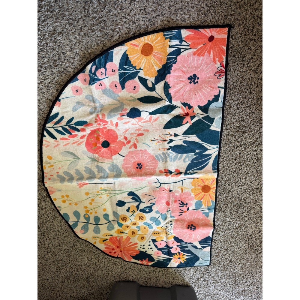 Boho Floral Half Moon Rug Bath Mat Pink Orange Yellow Botanical Semicircle